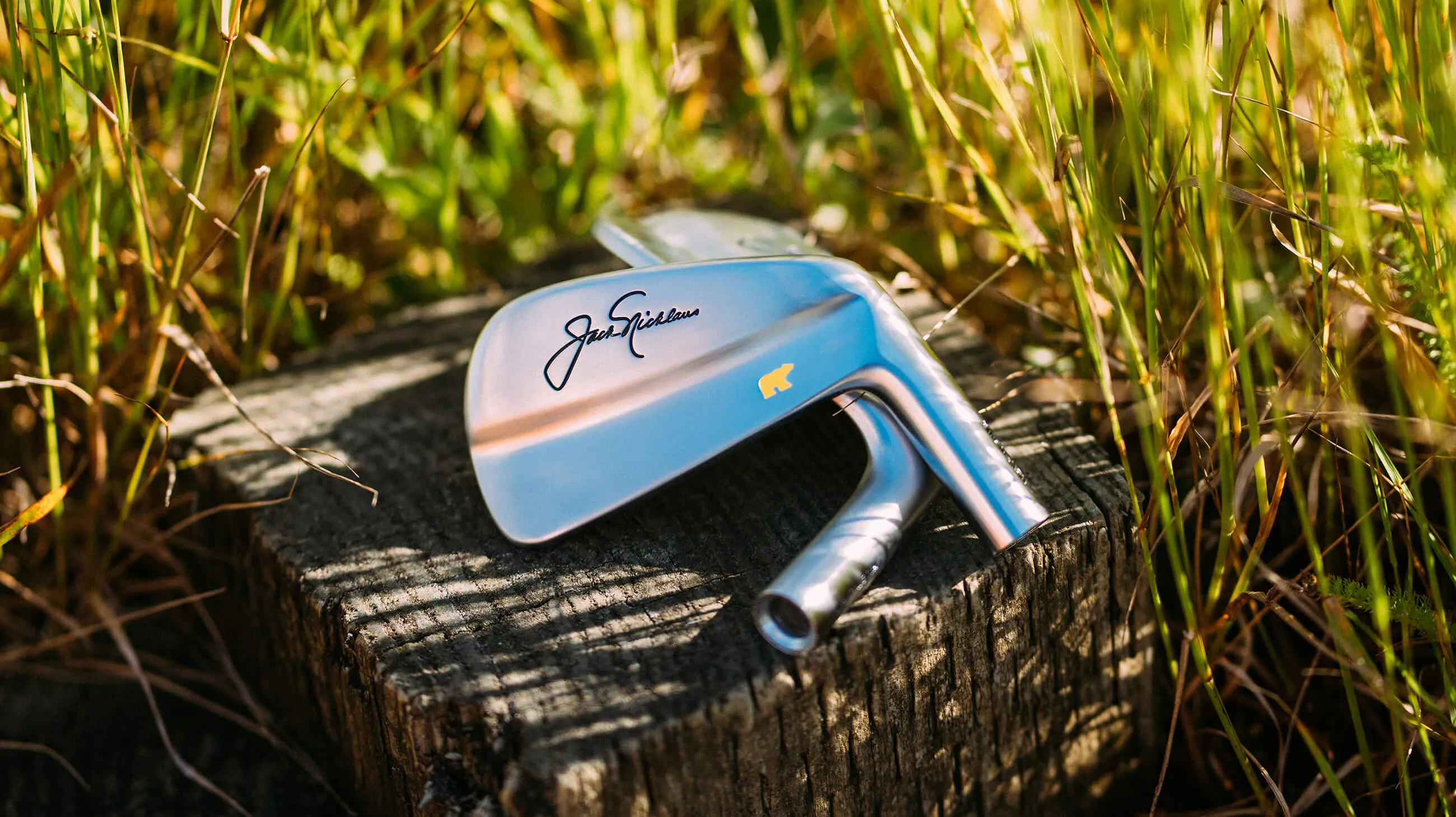 Irons laid out in the grass