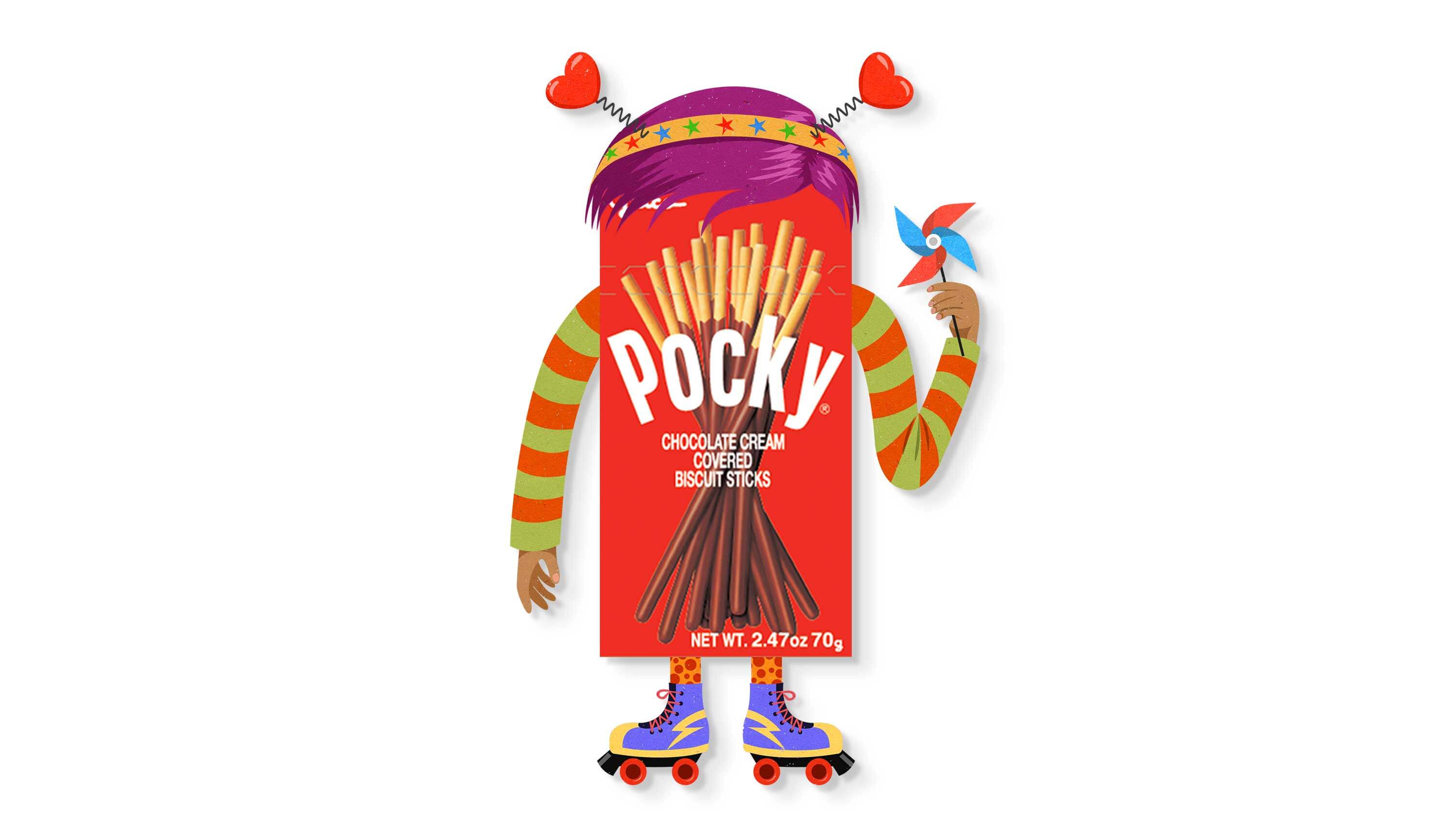 Pocky box character illustrated by John Holcroft