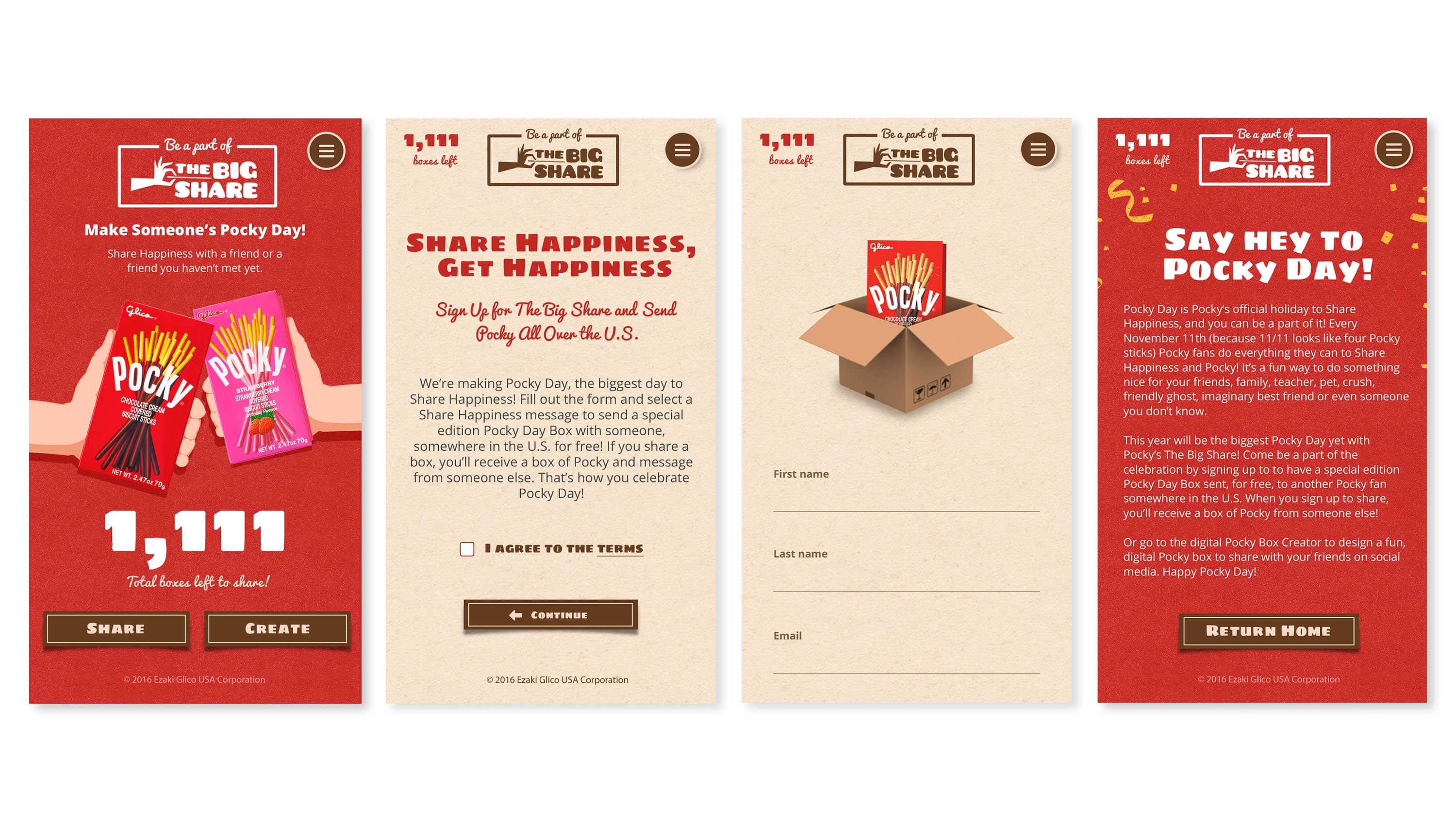 Mobile screen design for Pocky Day microsite